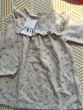 ZARA Cream Baby Dress with Blue, Purple & Orange Floral Print
